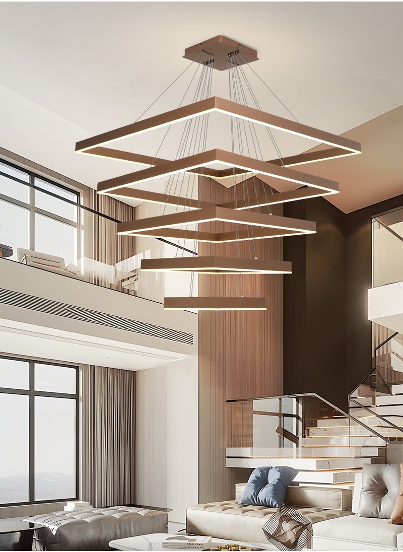 YATAI LIGHTING - ثريا LED حديثة - 5 حلقات إضاءة قابلة للتعتيم مع جهاز تحكم عن بعد، 3 ألوان قابلة للتعتيم، ارتفاع قابل للتعديل وتبديد الحرارة - مثالية لغرف المعيشة وغرف النوم والسلالم، 288 وات - Image 1