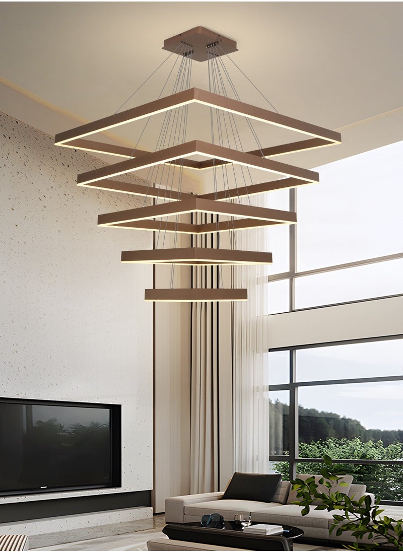 YATAI LIGHTING - ثريا LED حديثة - 5 حلقات إضاءة قابلة للتعتيم مع جهاز تحكم عن بعد، 3 ألوان قابلة للتعتيم، ارتفاع قابل للتعديل وتبديد الحرارة - مثالية لغرف المعيشة وغرف النوم والسلالم، 288 وات - Image 1
