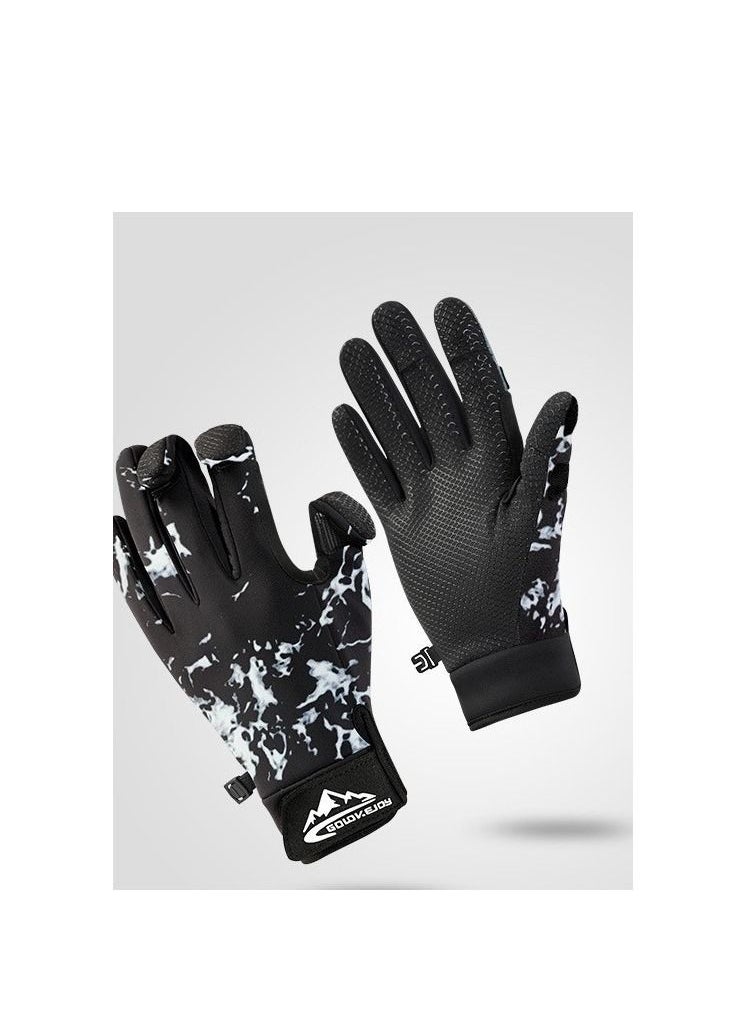Golovejoy Autumn And Winter New Outdoor Fishing Anti-skid Wear-resistant Plush Warm Luya Gloves 