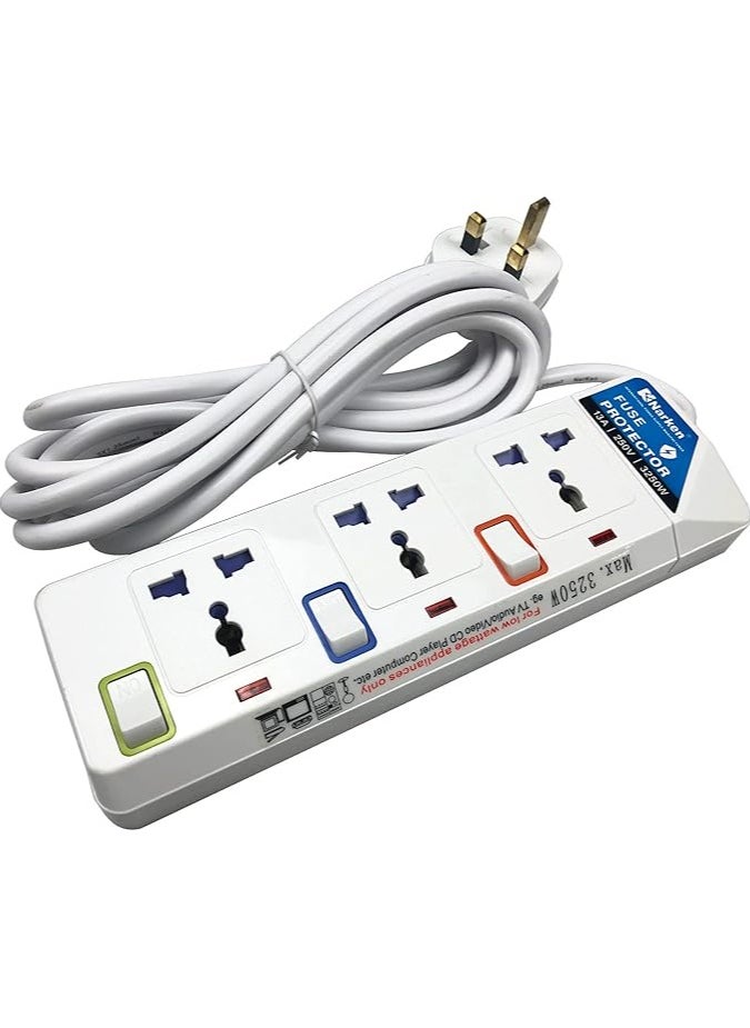 Narken E Series Electric Universal Extension Cord 3 Socket 3 Meter Power Strip Wire 13a Fuse Surge With Separate Single Switch and Indicate Light Max 13a 3250w Ac 250v  - Image 2