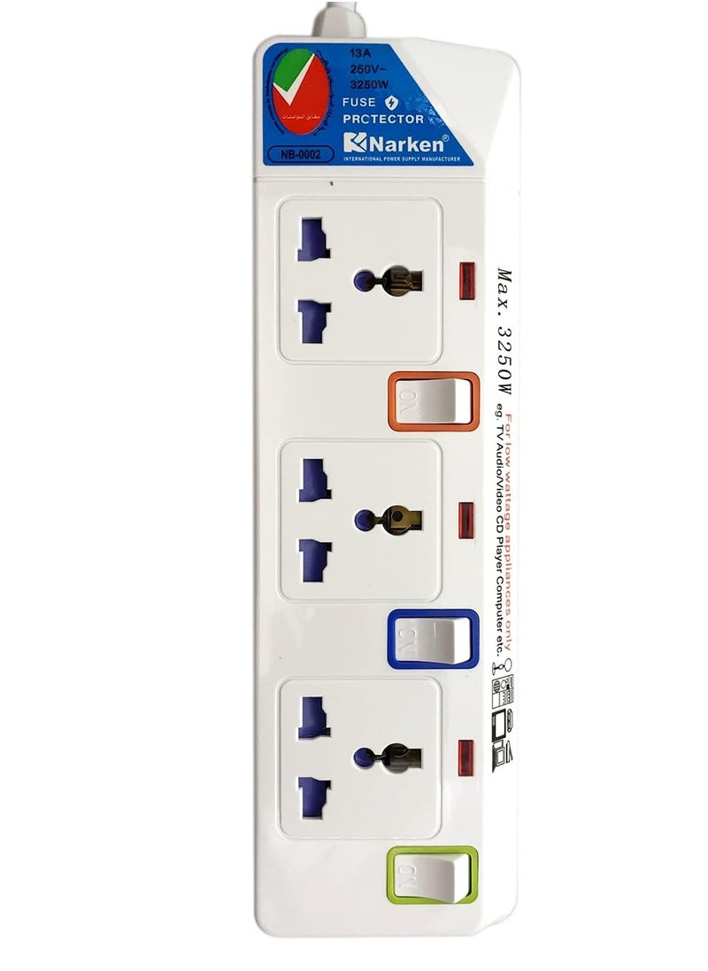 Narken E Series Electric Universal Extension Cord 3 Socket 3 Meter Power Strip Wire 13a Fuse Surge With Separate Single Switch and Indicate Light Max 13a 3250w Ac 250v  - Image 4