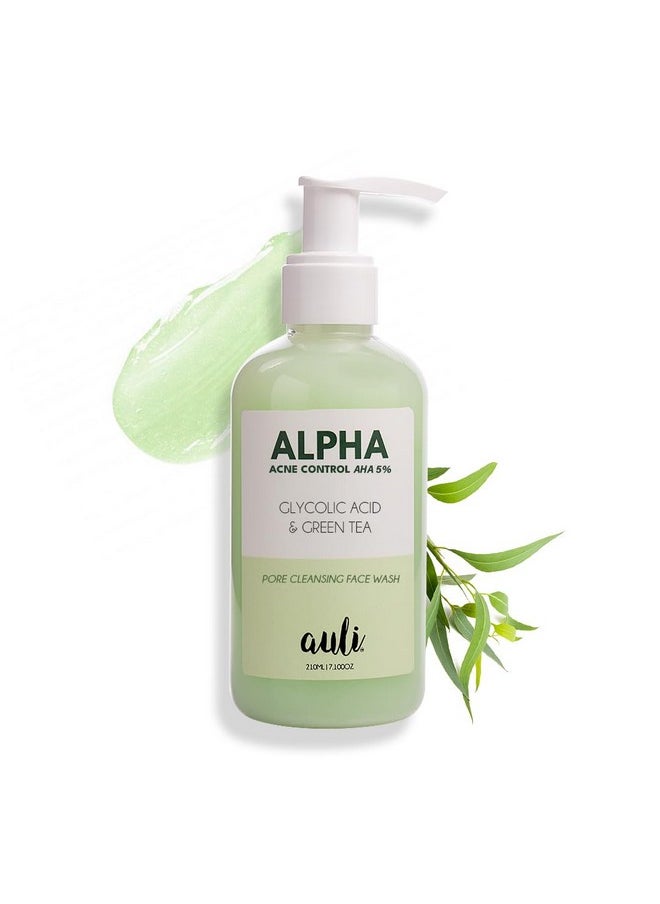 AULI LIFESTYLE Glycolic Acid 5% & Green Tea Pore Cleansing Face Wash | Reduce Acne & Breakouts, Ph Balance, Sweat & Excess Oil Control | All Skin Types | For Men & Women | Ayurvedic | Alpha - 210Ml  - Image 1