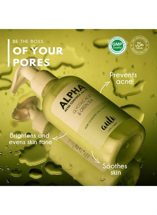 AULI LIFESTYLE Glycolic Acid 5% & Green Tea Pore Cleansing Face Wash | Reduce Acne & Breakouts, Ph Balance, Sweat & Excess Oil Control | All Skin Types | For Men & Women | Ayurvedic | Alpha - 210Ml  - Image 2