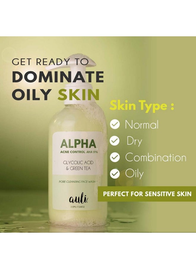 AULI LIFESTYLE Glycolic Acid 5% & Green Tea Pore Cleansing Face Wash | Reduce Acne & Breakouts, Ph Balance, Sweat & Excess Oil Control | All Skin Types | For Men & Women | Ayurvedic | Alpha - 210Ml  - Image 3
