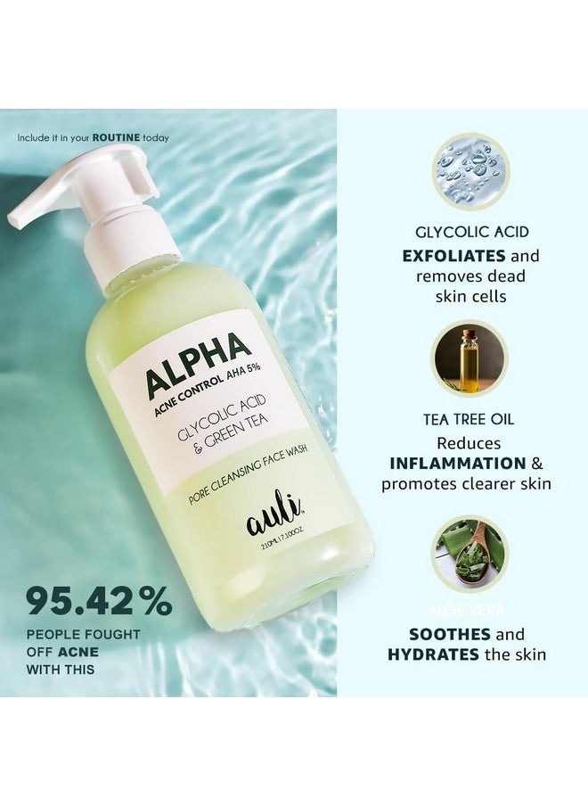 AULI LIFESTYLE Glycolic Acid 5% & Green Tea Pore Cleansing Face Wash | Reduce Acne & Breakouts, Ph Balance, Sweat & Excess Oil Control | All Skin Types | For Men & Women | Ayurvedic | Alpha - 210Ml  - Image 4