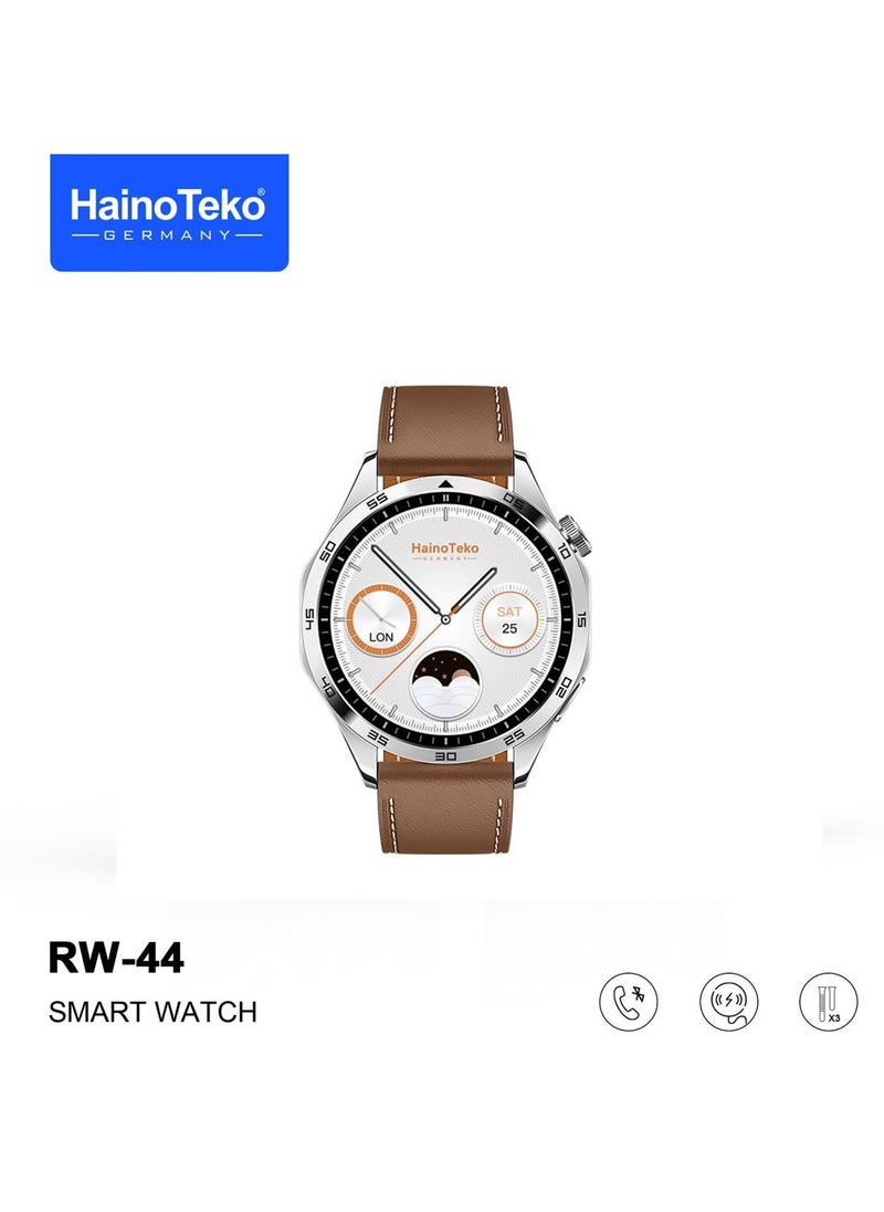 Haino Teko - Haino Teko Germany RW44 Round Screen AMOLED Display Smart Watch With 3 Pair Straps and Wireless Charger For Gents and Boys Silver - Image 1
