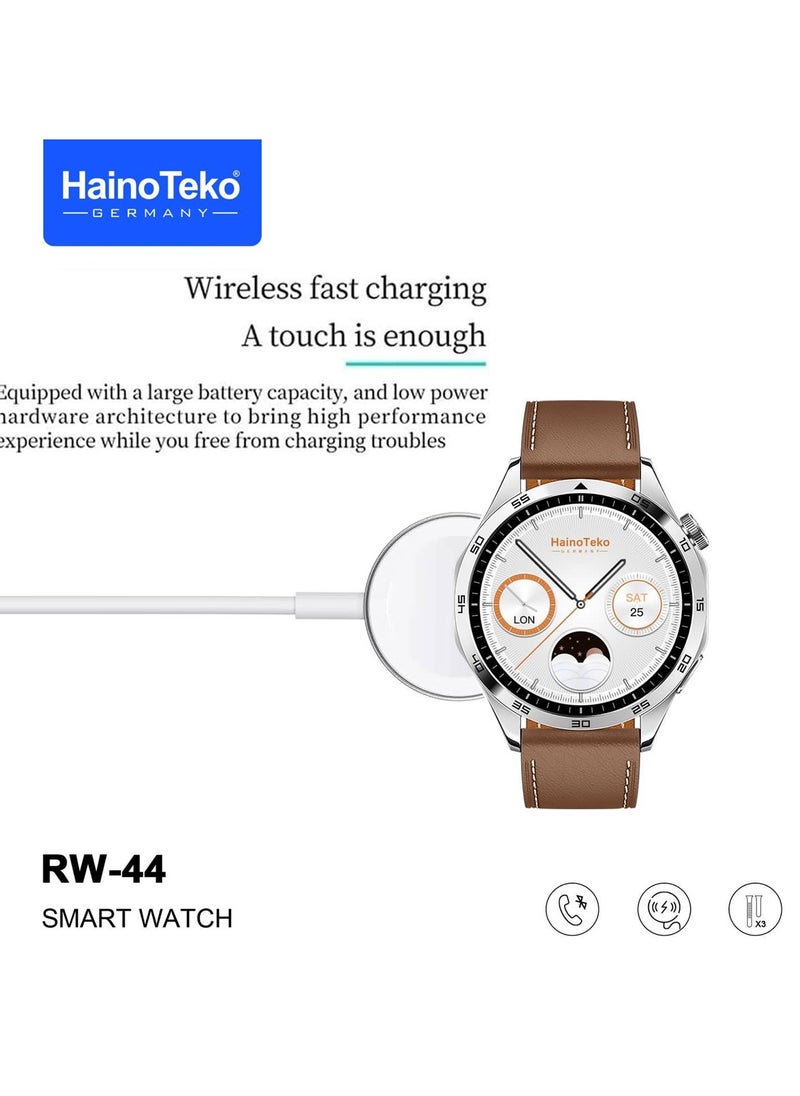 Haino Teko - Haino Teko Germany RW44 Round Screen AMOLED Display Smart Watch With 3 Pair Straps and Wireless Charger For Gents and Boys Silver - Image 1