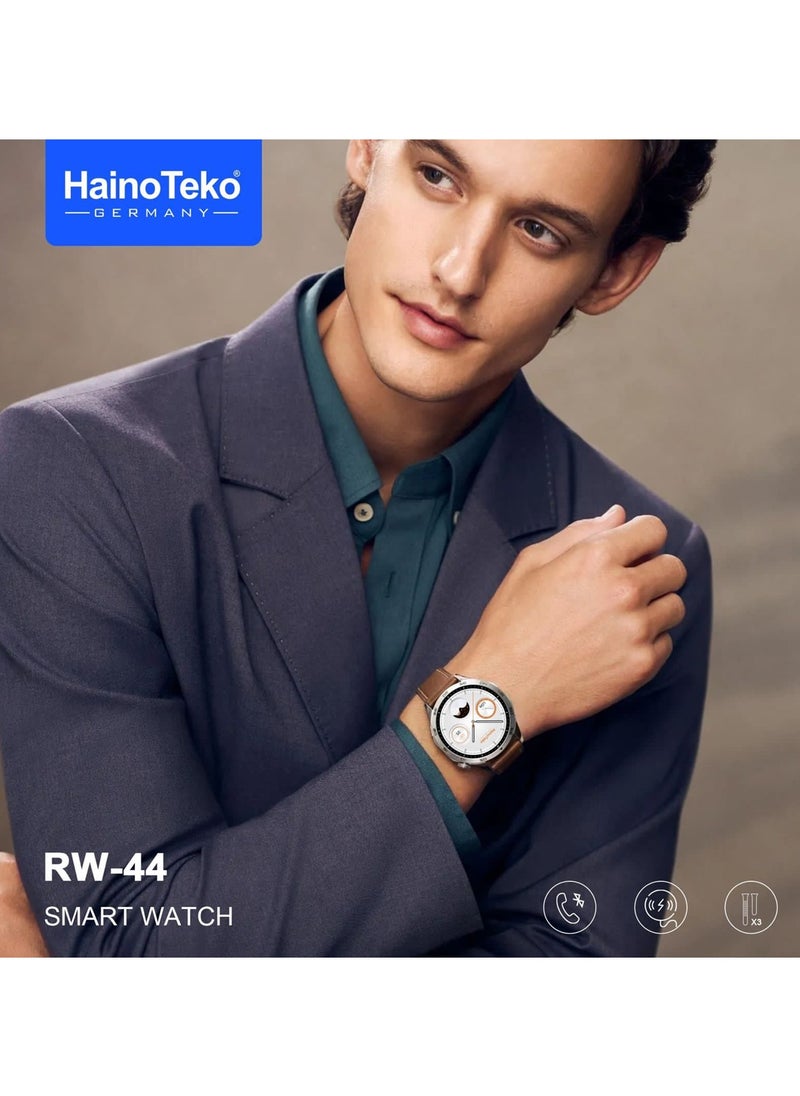 Haino Teko - Haino Teko Germany RW44 Round Screen AMOLED Display Smart Watch With 3 Pair Straps and Wireless Charger For Gents and Boys Silver - Image 1