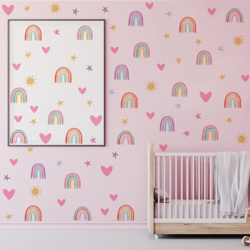 Epakh Rainbow Wall Decor Stickers Small Rainbow Decal Watercolor Heart Star Sun Wall Stickers Decor For Girls Boys Baby Bedroom Nursery(Classic Color) - Image 2