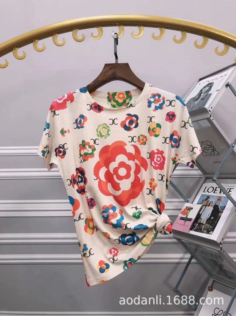 New Summer Women'S Clothing Fashion Trend Full-Body Printed Baby Cotton Color Pattern Elegant Slim-Fit Round - Image 4
