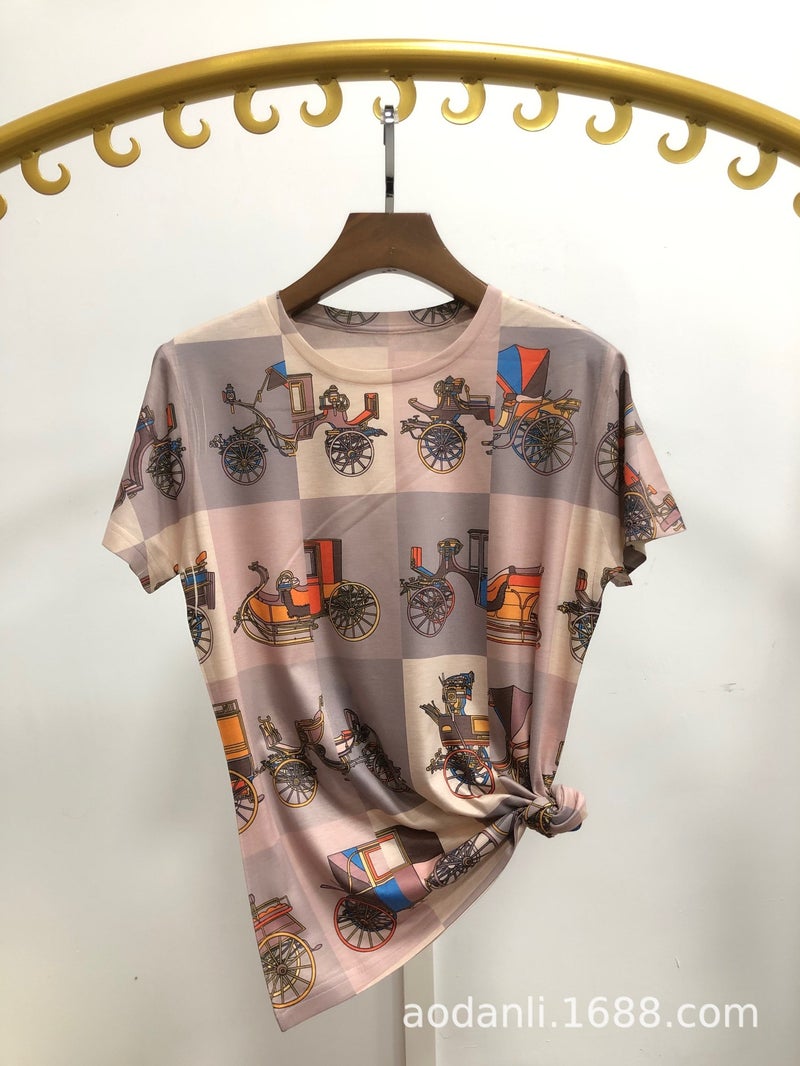 New Summer Women'S Clothing Fashion Trend Full-Body Printed Baby Cotton Color Pattern Elegant Slim-Fit Round - Image 3