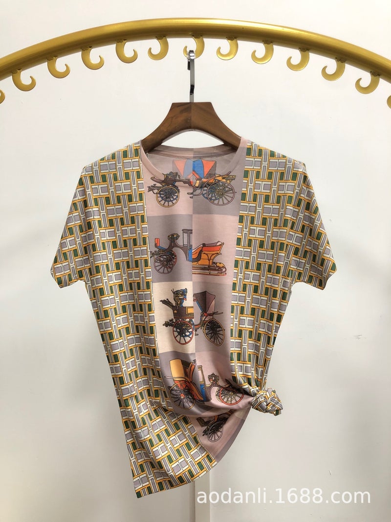 New Summer Women'S Clothing Fashion Trend Full-Body Printed Baby Cotton Color Pattern Elegant Slim-Fit Round - Image 5