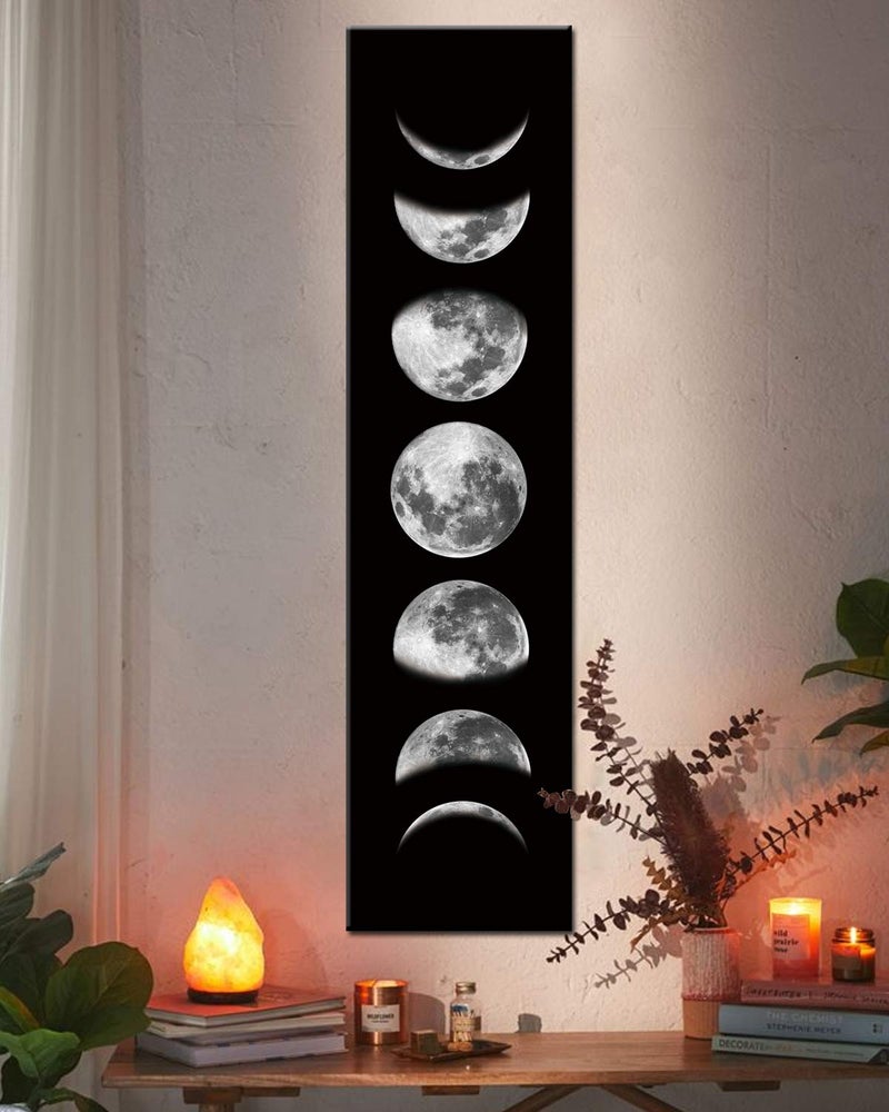 Ohhvvow Moon Phase Wall Art Painting, 47L x 11.8W Black and White Modern Abstract Canvas Wall Art Painting for Living Room Bedroom Decor, Contemporary Artwork for Home Office, Unframed - Image 1