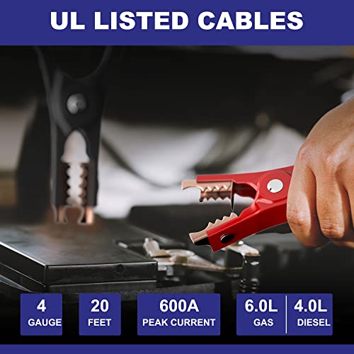 EXTRESPO Heavy Duty Jumper Cables - 4 Gauge 20 Feet 600Amp Automotive Booster Cables for Car Battery, for Car, SUV and Trucks, Jumper Cables Kit with Carry Bag, Gloves, Brushes (4 Gauge 20 FT)… - Image 4