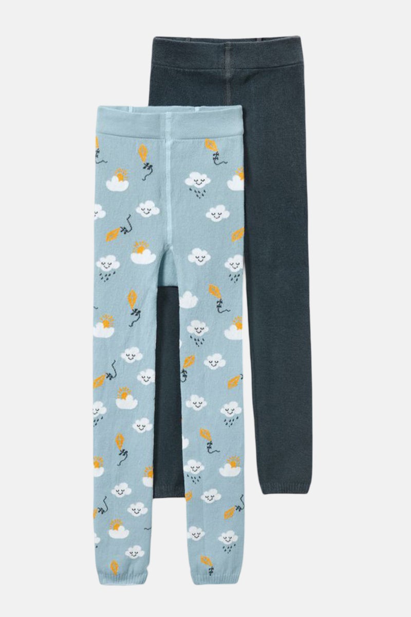 Kids Girl 2 Pieces Graphic Knitted Leggings, Sky Blue