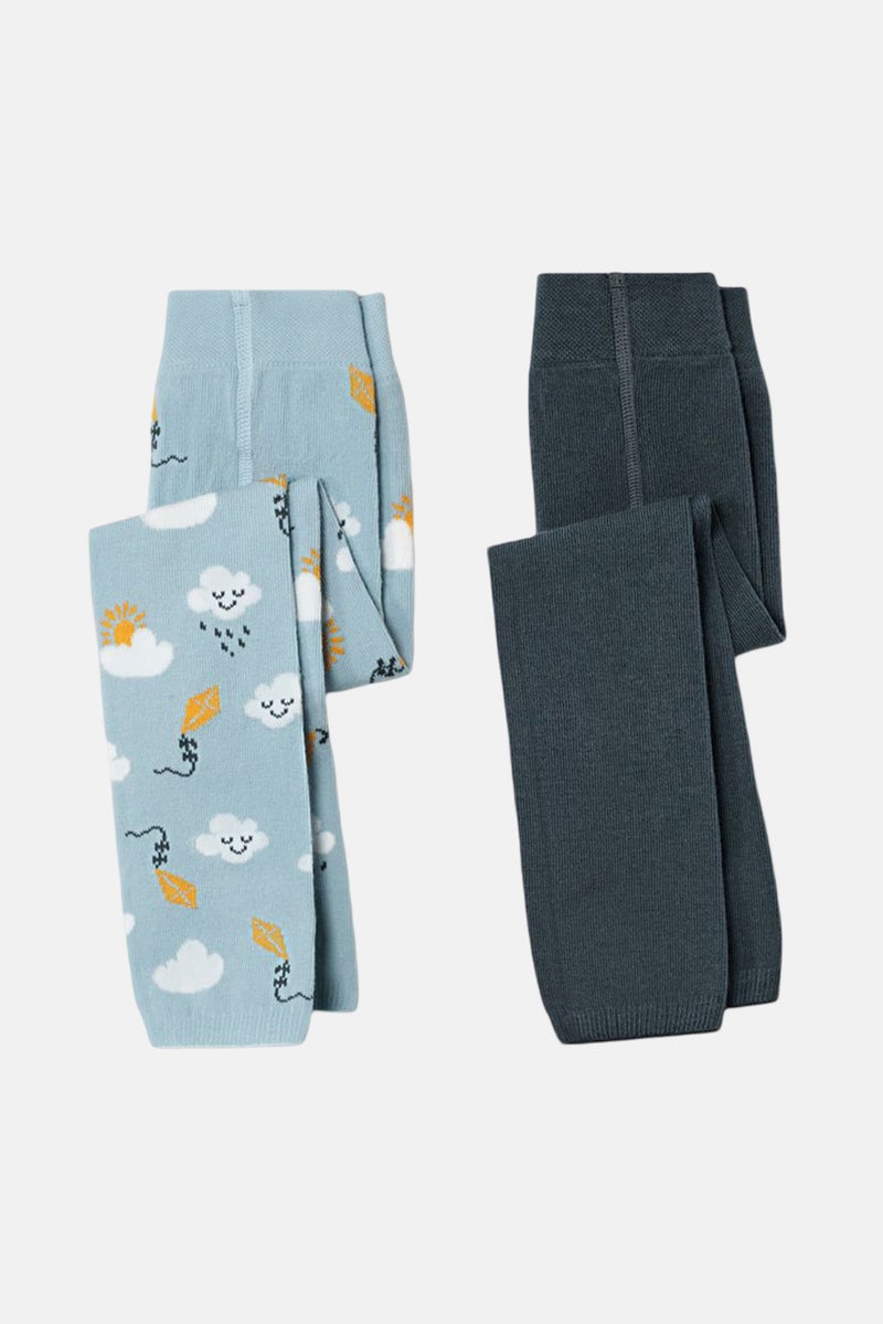Kids Girl 2 Pieces Graphic Knitted Leggings, Sky Blue