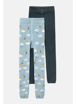 Tchibo Kids Girl 2 Pieces Graphic Knitted Leggings, Sky Blue  - Image 3