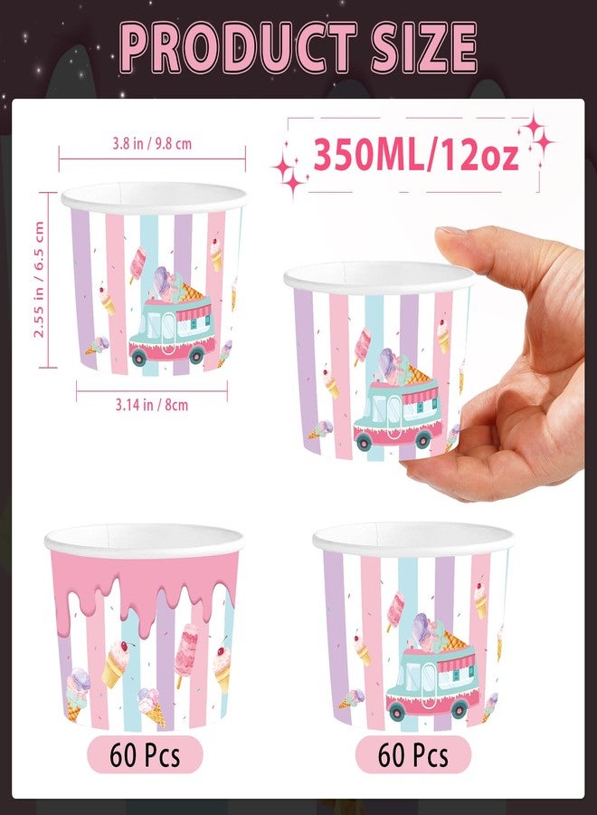 Greencian 120 Pcs Ice Cream Cups 12 oz Disposable Colorful Ice Cream Paper Dessert Snack Bowls Summer Food Yogurt Cup Containers for Hot or Cold Food Soup Candies BBQ Birthday Party Supplies - Image 4