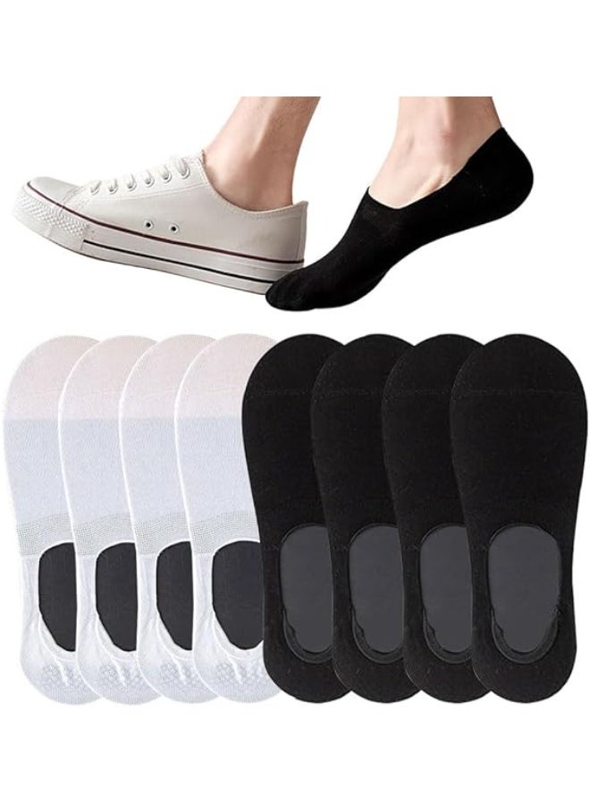 DUNISO 8 Pairs No Show Socks，Men Cotton Low Cut Ankle Short Socks with Non Slip Grip Boat Liners，Comfort Breathable Socks，for Athletic Running Daily Activities，Black & White - Image 1