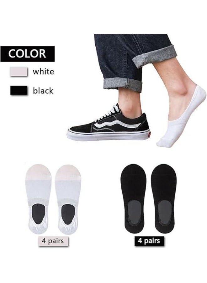 DUNISO 8 Pairs No Show Socks，Men Cotton Low Cut Ankle Short Socks with Non Slip Grip Boat Liners，Comfort Breathable Socks，for Athletic Running Daily Activities，Black & White - Image 5