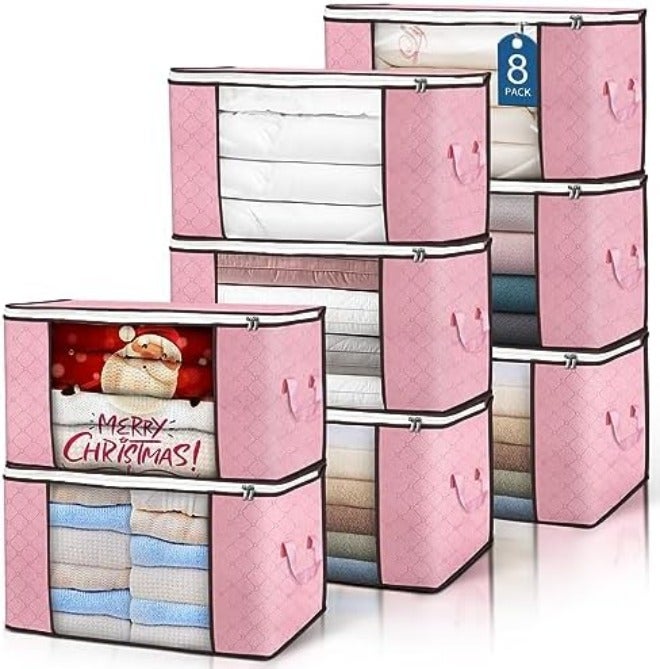 90 L Large Storage Bags, 6 Pack Clothes Storage Bins Foldable Closet Organizers Storage Containers with Reinforced Handle for Clothing, Blanket, Comforters, Bed Sheets, Pillows and Toys  (Gray)