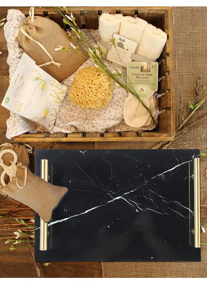 1Chase Marble Tray with Gold Handle (Black) 30x20 cm