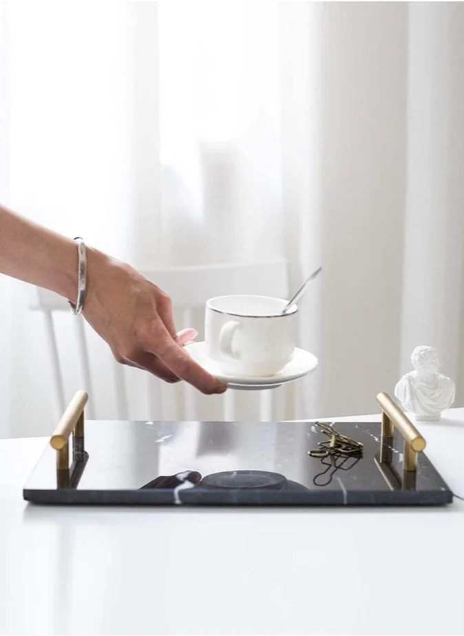 1Chase Marble Tray with Gold Handle (Black) 30x20 cm