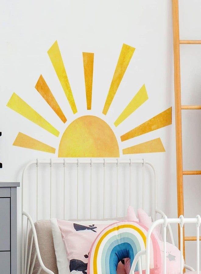 Denylo pro 42 x 23.5 Inch Boho Half Sun Wall Decal - Watercolor Mural, Modern Vinyl Peel and Stick Sticker, Removable for Classroom, Living Room, Bedroom, Playroom Decor - Image 1