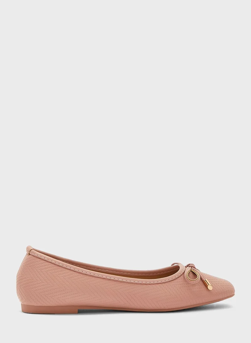 ELLA Rounded Square-Toe Bow Ballerinas