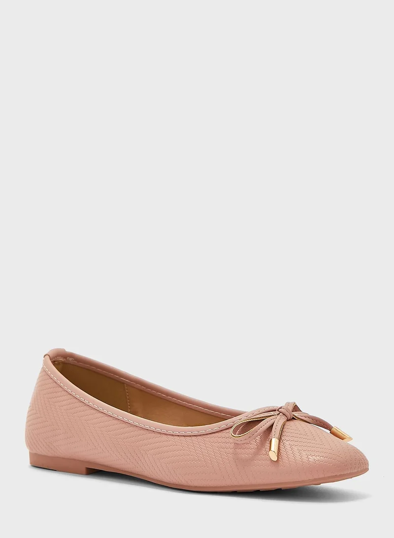 ELLA Rounded Square-Toe Bow Ballerinas