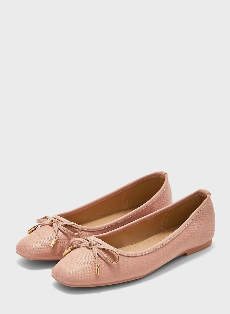 ELLA Rounded Square-Toe Bow Ballerinas