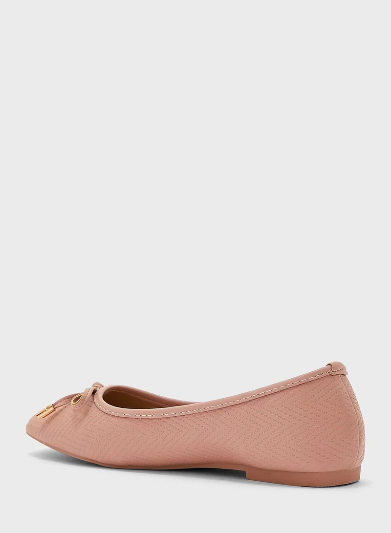 ELLA Rounded Square-Toe Bow Ballerinas