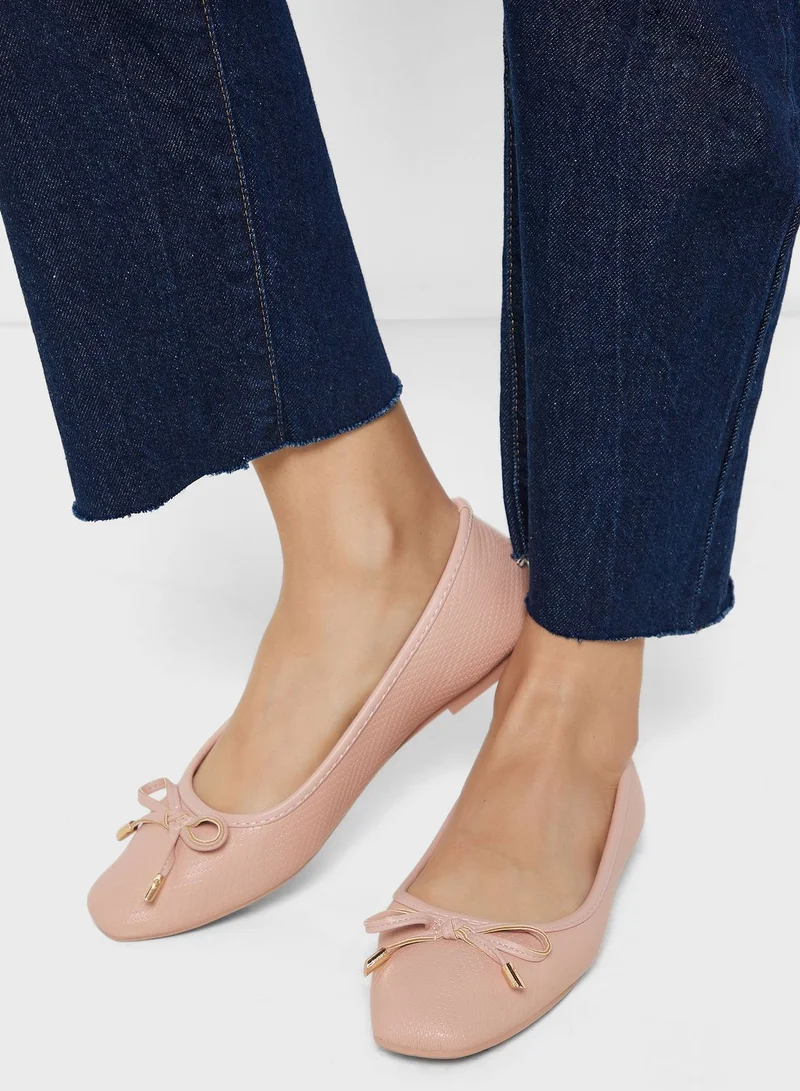 ELLA Rounded Square-Toe Bow Ballerinas