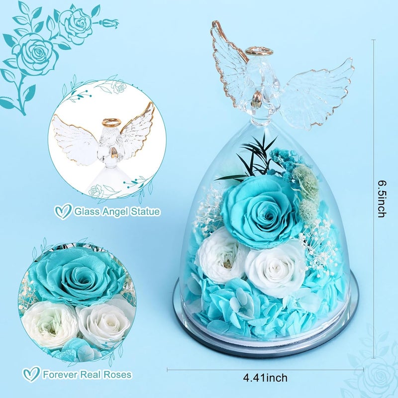 FIACO هدايا للنساء: وردة محفوظة للأبد في تمثال ملاك زجاجي، زهور طازجة للتوصيل، هدايا عيد ميلاد للجدة، الزوجة، الأخت، عيد الميلاد، الذكرى السنوية، ورود أبدية - Image 2