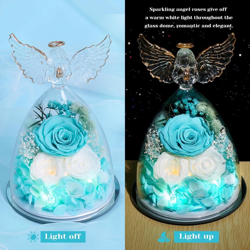 FIACO هدايا للنساء: وردة محفوظة للأبد في تمثال ملاك زجاجي، زهور طازجة للتوصيل، هدايا عيد ميلاد للجدة، الزوجة، الأخت، عيد الميلاد، الذكرى السنوية، ورود أبدية - Image 3