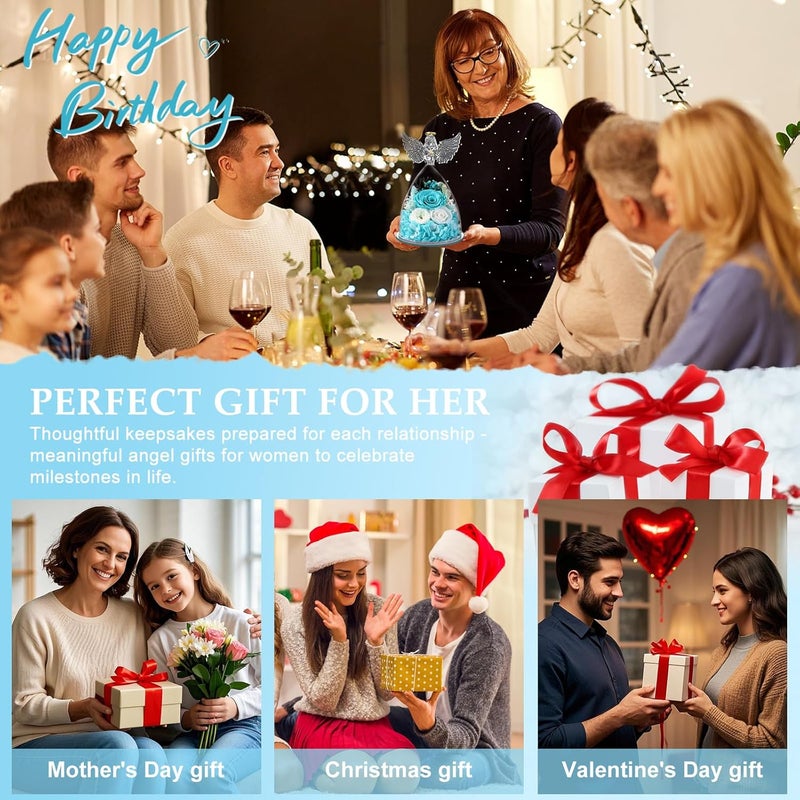 FIACO هدايا للنساء: وردة محفوظة للأبد في تمثال ملاك زجاجي، زهور طازجة للتوصيل، هدايا عيد ميلاد للجدة، الزوجة، الأخت، عيد الميلاد، الذكرى السنوية، ورود أبدية - Image 5