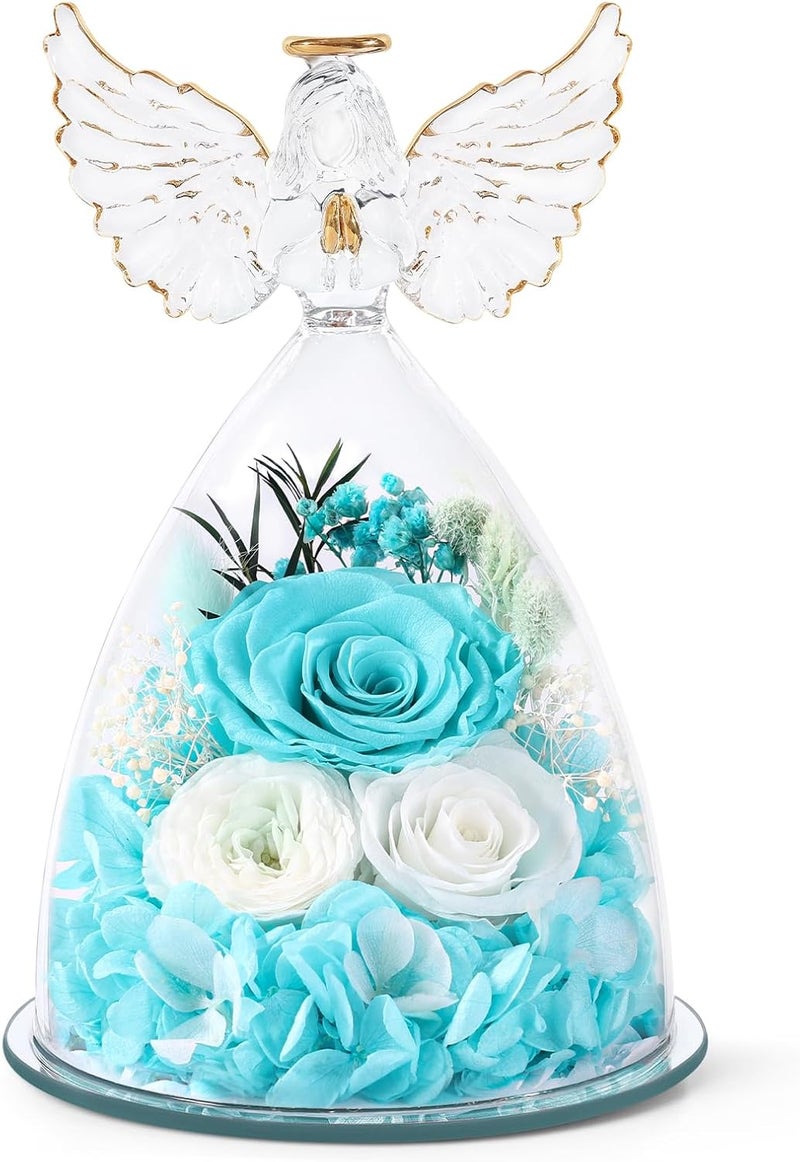 FIACO هدايا للنساء: وردة محفوظة للأبد في تمثال ملاك زجاجي، زهور طازجة للتوصيل، هدايا عيد ميلاد للجدة، الزوجة، الأخت، عيد الميلاد، الذكرى السنوية، ورود أبدية - Image 1