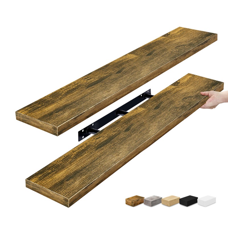 Sorbus Floating Shelves for Wall - 48 Inch Long Bathroom Shelves, Wall Decor for Bedroom, Kitchen, Living Room & Book Storage - Mounted Floating Shelf with Invisible Brackets (Rustic Brown, 2 Pack) - Image 1