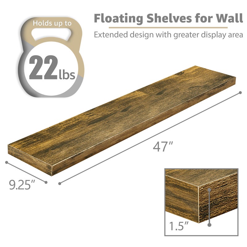 Sorbus Floating Shelves for Wall - 48 Inch Long Bathroom Shelves, Wall Decor for Bedroom, Kitchen, Living Room & Book Storage - Mounted Floating Shelf with Invisible Brackets (Rustic Brown, 2 Pack) - Image 2
