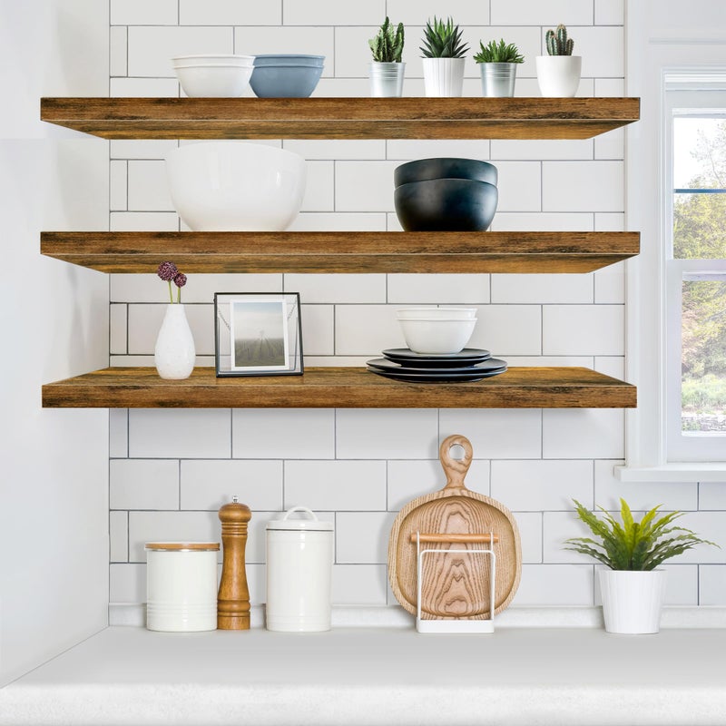 Sorbus Floating Shelves for Wall - 48 Inch Long Bathroom Shelves, Wall Decor for Bedroom, Kitchen, Living Room & Book Storage - Mounted Floating Shelf with Invisible Brackets (Rustic Brown, 2 Pack) - Image 3