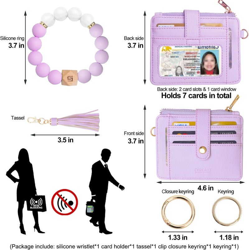 COOLANS Silicone Bracelet Wristlet Wallet Credit Card Holder RFID,ID Window,Key Ring Tassel,Slim Wallet Women Keychain Purse - Image 2