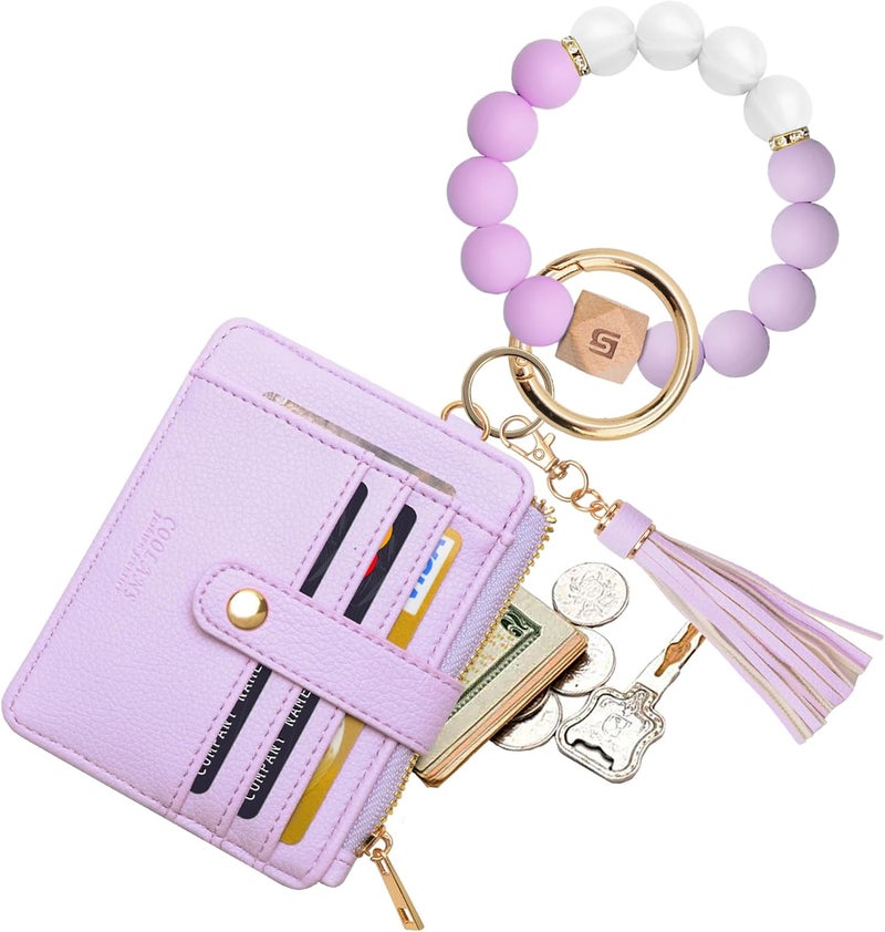 COOLANS Silicone Bracelet Wristlet Wallet Credit Card Holder RFID,ID Window,Key Ring Tassel,Slim Wallet Women Keychain Purse - Image 1