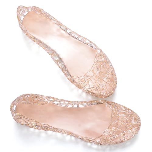 Dear Time Women Flat Heel Summer Beach Jelly Shoes Gold US 7.5 - Image 2