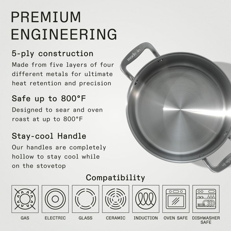 Madein Made In Cookware - 8 Quart Stainless Steel Stock Pot With Lid - 5 Ply Stainless Clad - Professional Cookware - Crafted in Italy - Induction Compatible  - Image 3