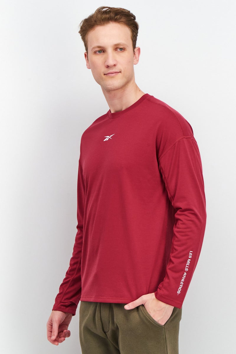 Reebok Men Sportswear Fit Long Sleeve Training Tops, Burgundy - Image 3