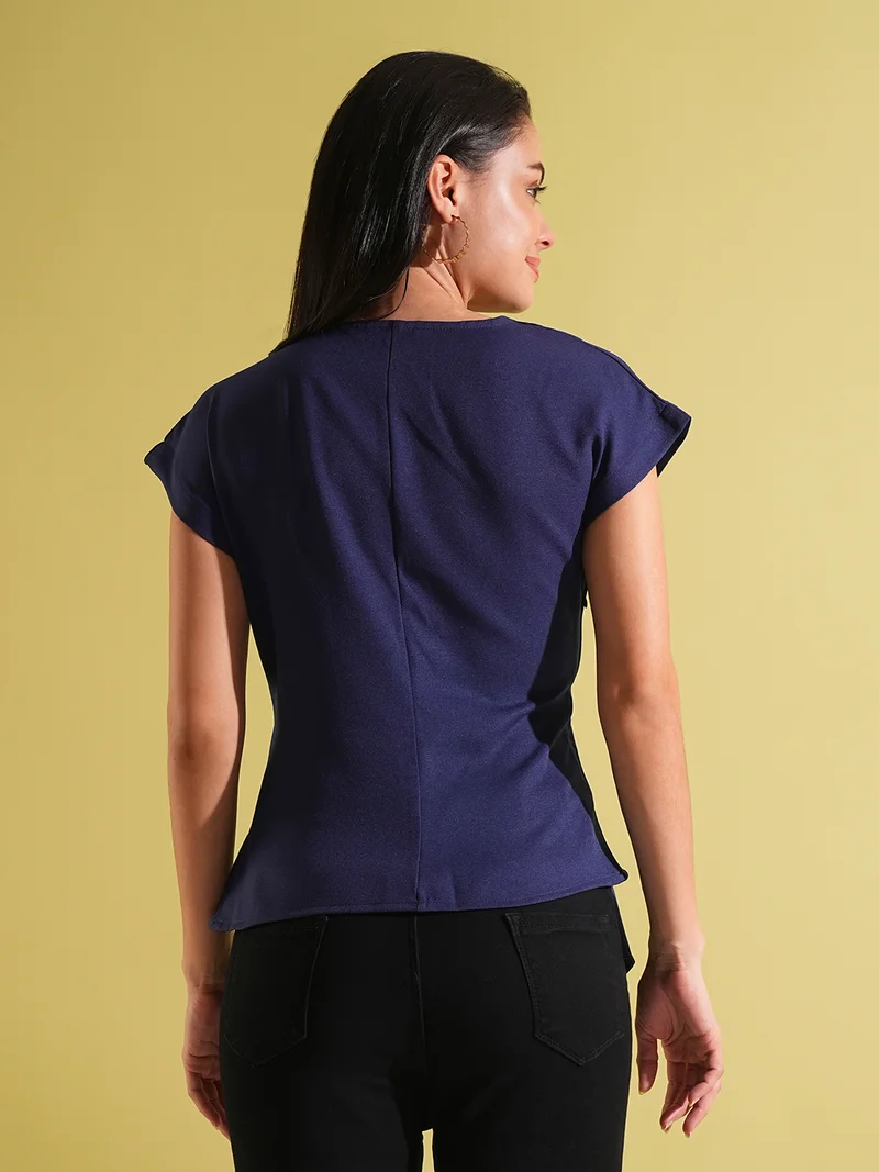 globus Women Wrap V-Neck Extended Sleeves Twisted Detail Workwear Top