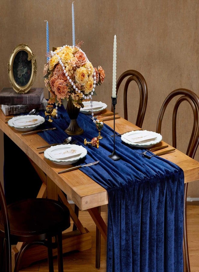 SoarDream Navy Blue Velvet Table Runner: 29x120 Inches Table Runners - 10ft Long Stretch Velvet Fabric for Reception Table Decorations - Image 2