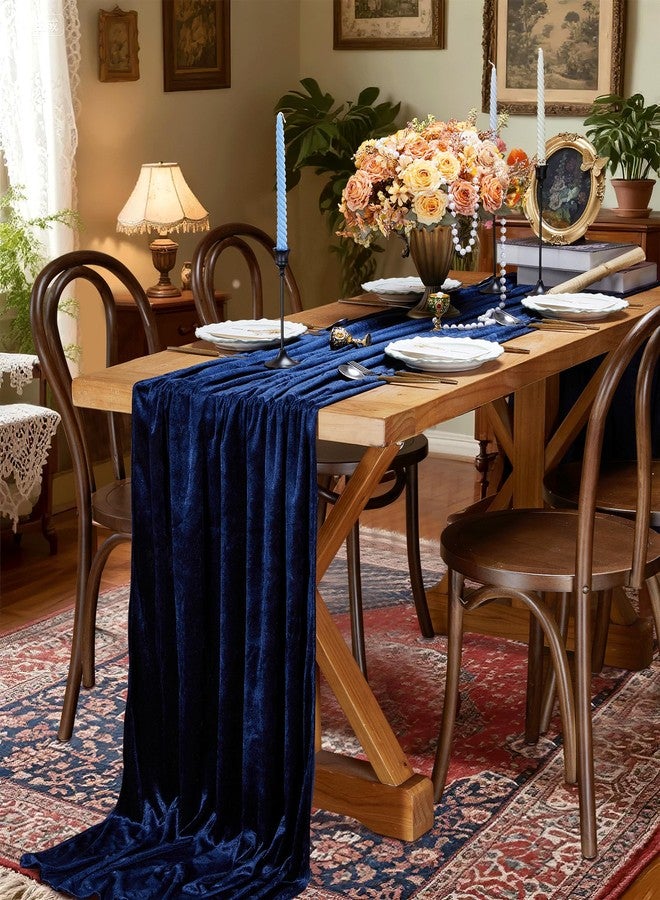 SoarDream Navy Blue Velvet Table Runner: 29x120 Inches Table Runners - 10ft Long Stretch Velvet Fabric for Reception Table Decorations - Image 4