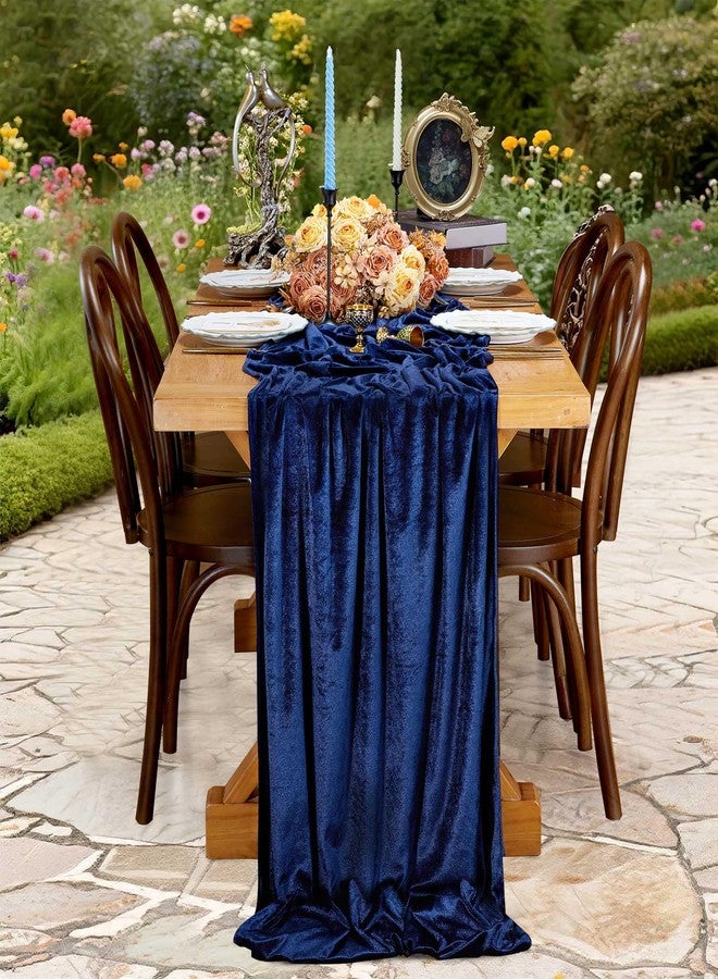 SoarDream Navy Blue Velvet Table Runner: 29x120 Inches Table Runners - 10ft Long Stretch Velvet Fabric for Reception Table Decorations - Image 1