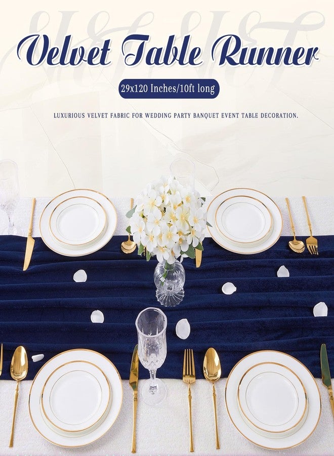 SoarDream Navy Blue Velvet Table Runner: 29x120 Inches Table Runners - 10ft Long Stretch Velvet Fabric for Reception Table Decorations - Image 5